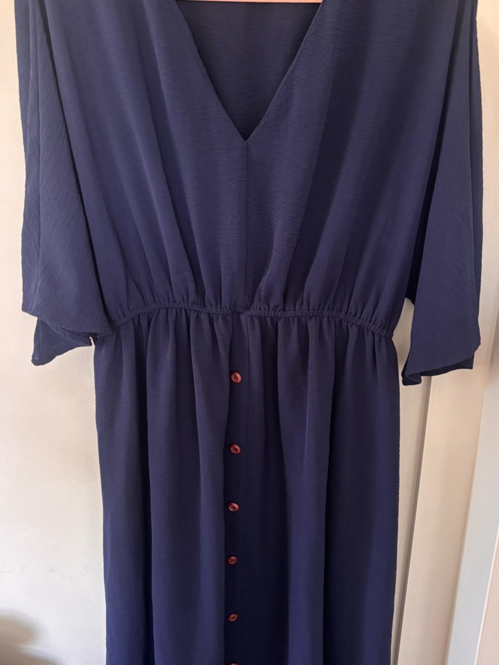 ChicSoul Navy V-Neck Button Front Dress